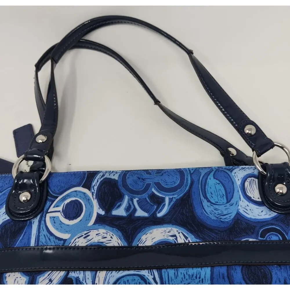 COACH POPPY GLAM LARGE TOTE BAG PURSE 19881 DENIM BLUE *Read